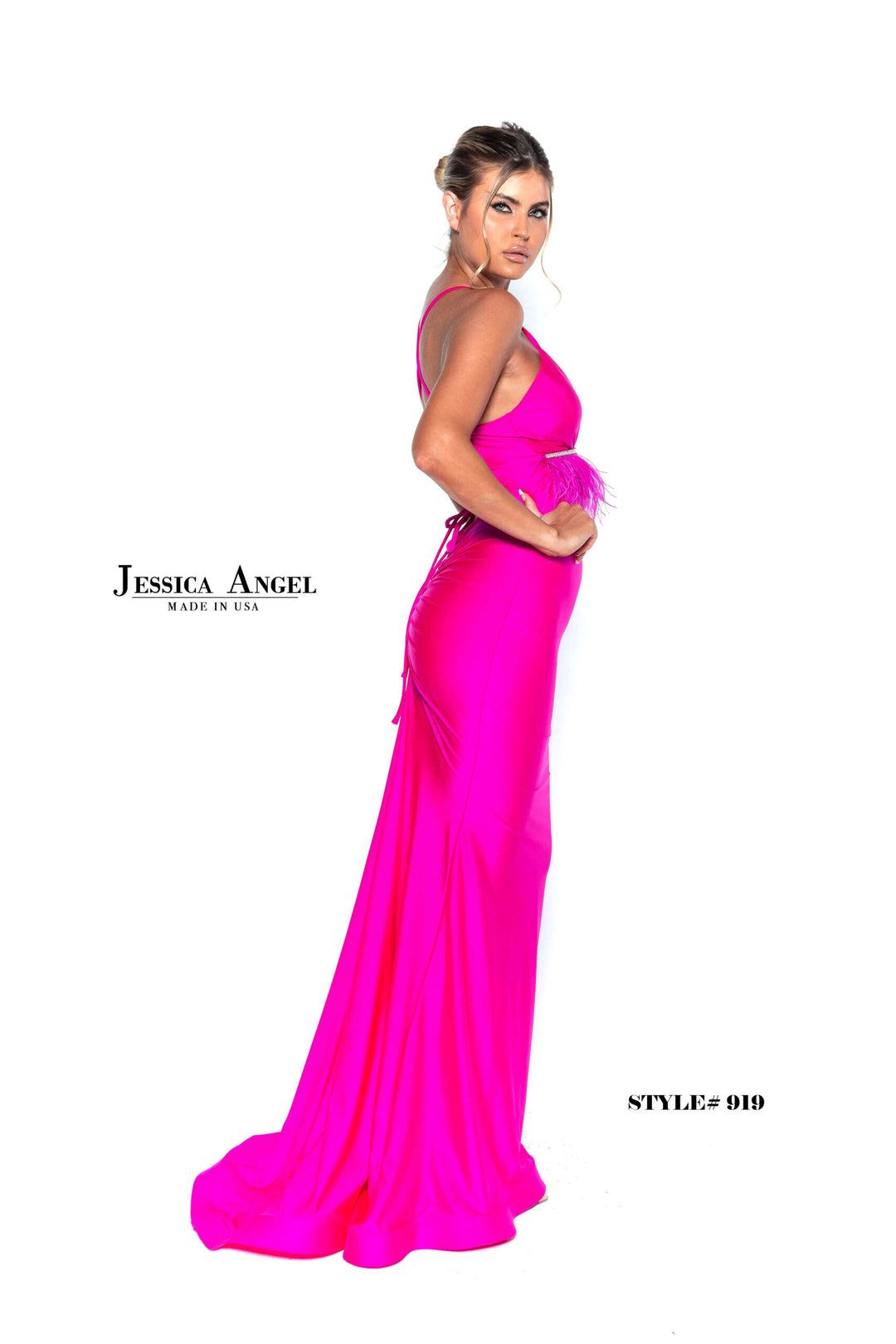 Jessica Angel 919 beaded fringe jersey mermaid gown alternate view 3