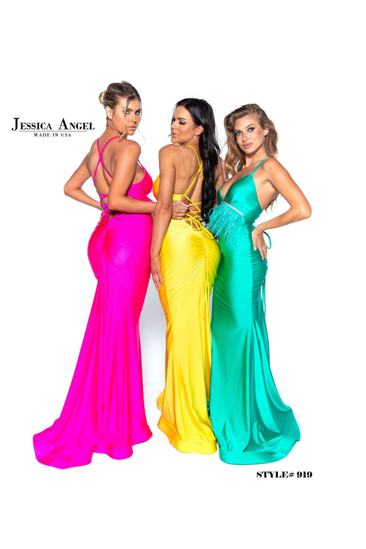 Jessica Angel 919 beaded fringe jersey mermaid gown alternate view 4