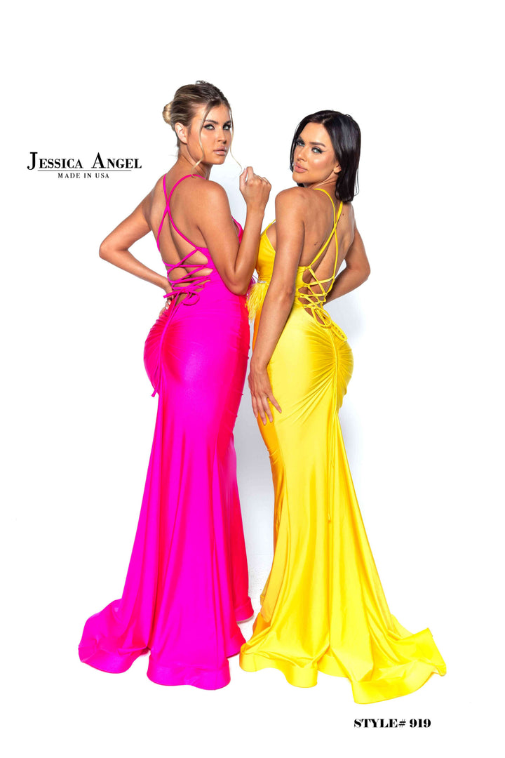 Jessica Angel 919 beaded fringe jersey mermaid gown alternate view 5