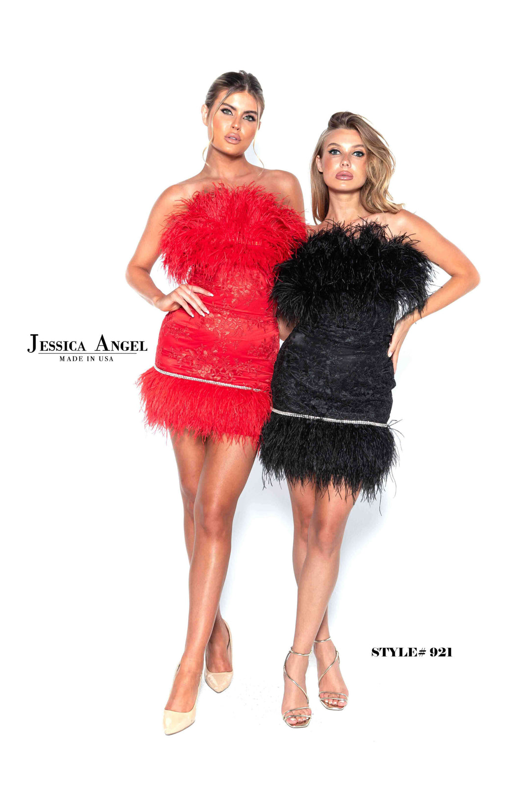 Jessica Angel 921 short strapless feather trim dress alternate view 3