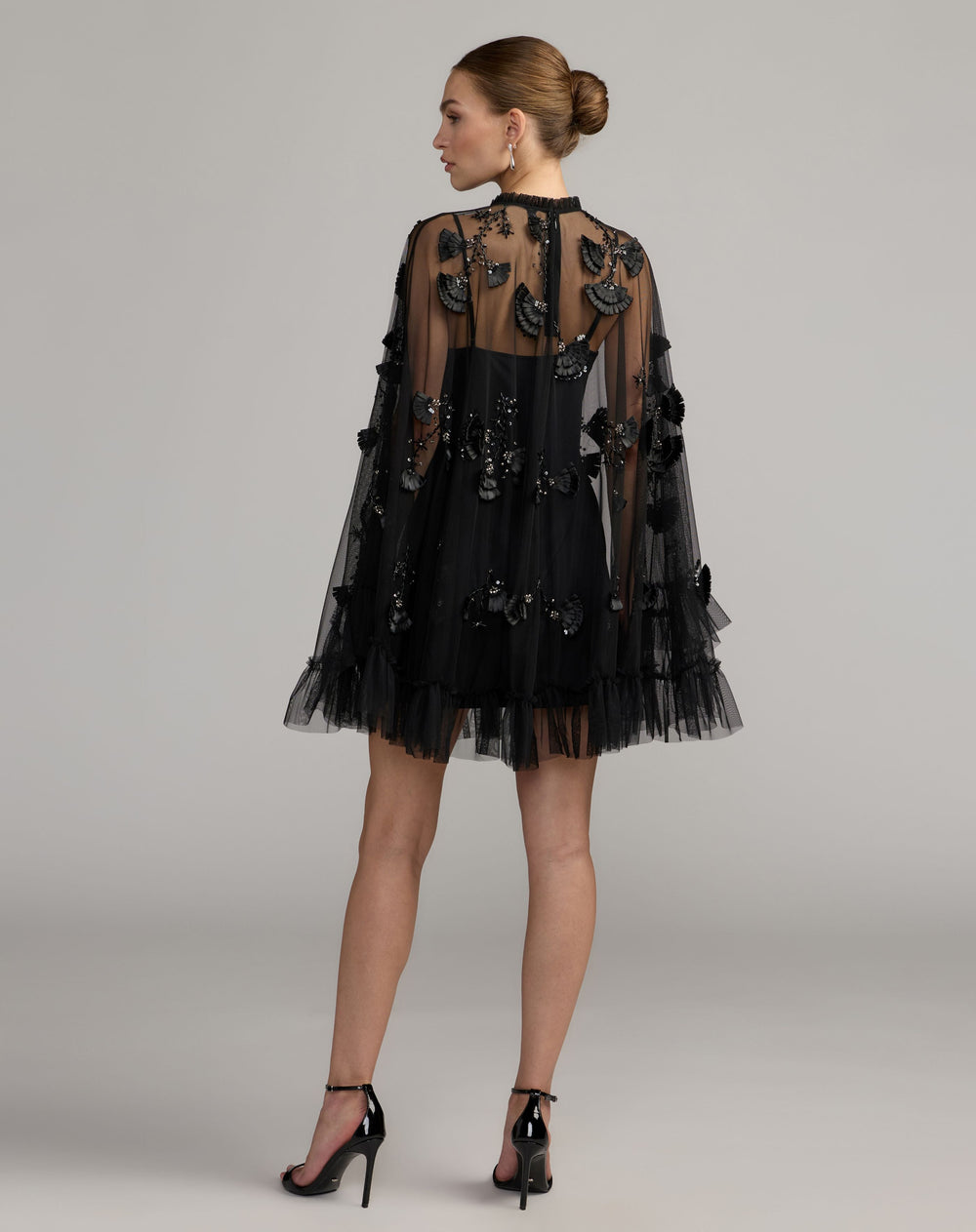 Mac Duggal 9257 Embellished Long Sleeve Trapeze Dress with Ruffle Hem