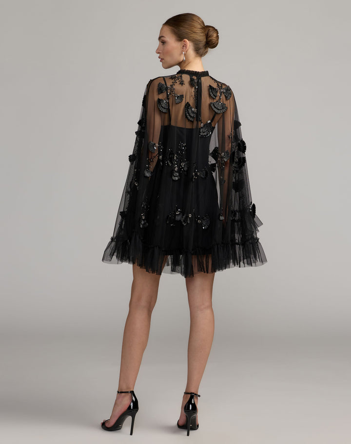 Mac Duggal 9257 Embellished Long Sleeve Trapeze Dress with Ruffle Hem