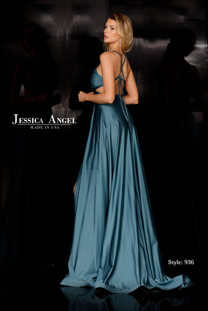 Jessica Angel 936 tie back A-line gown side view
