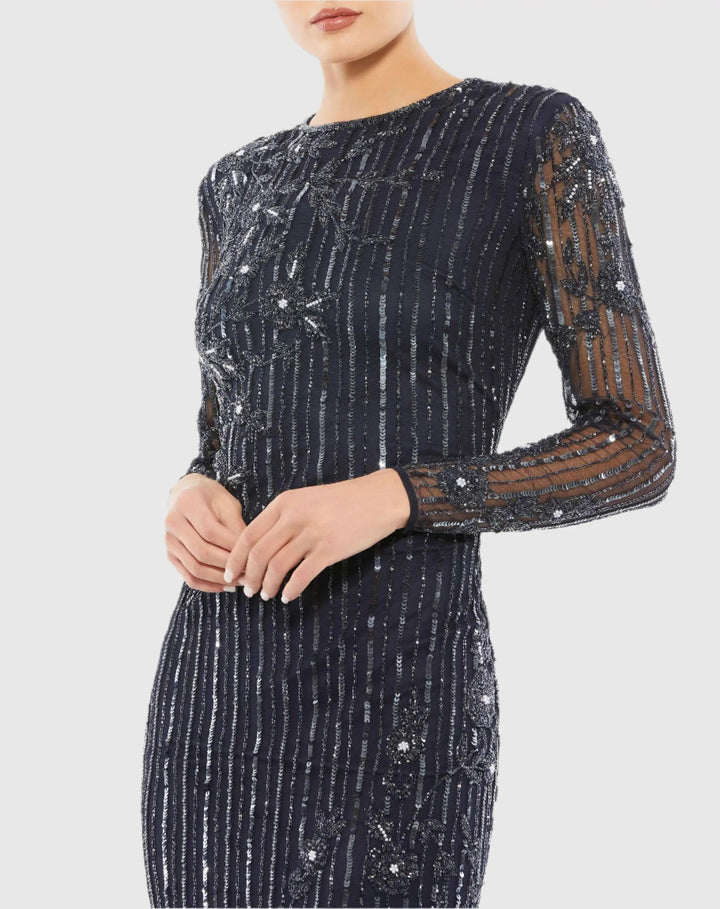 Mac Duggal 93626 Embellished High Neck Illusion Long Sleeve Gown