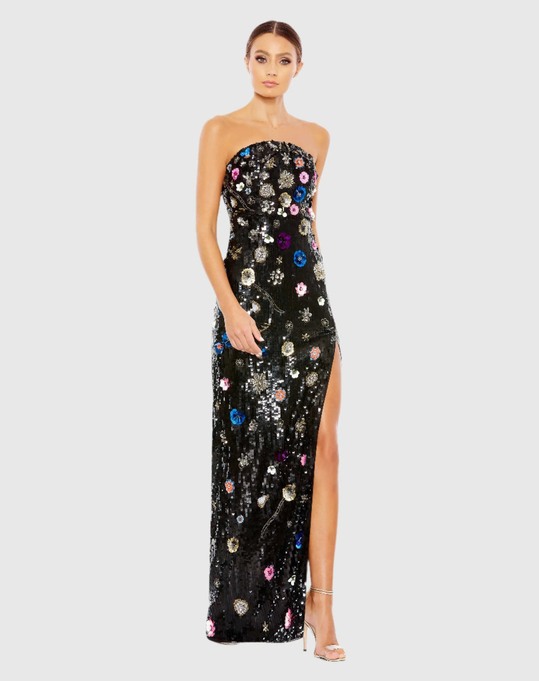 Mac Duggal 93695 Black Floral Embellished Strapless Column Gown