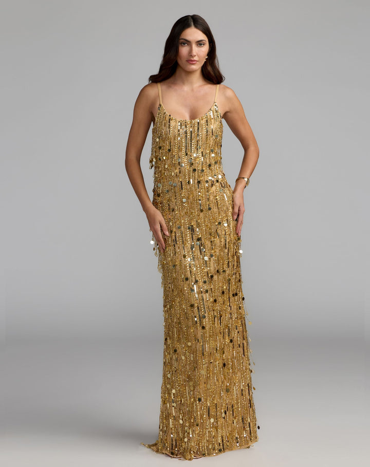 Mac Duggal 93954 Embellished Fringe Sleeveless Column Gown