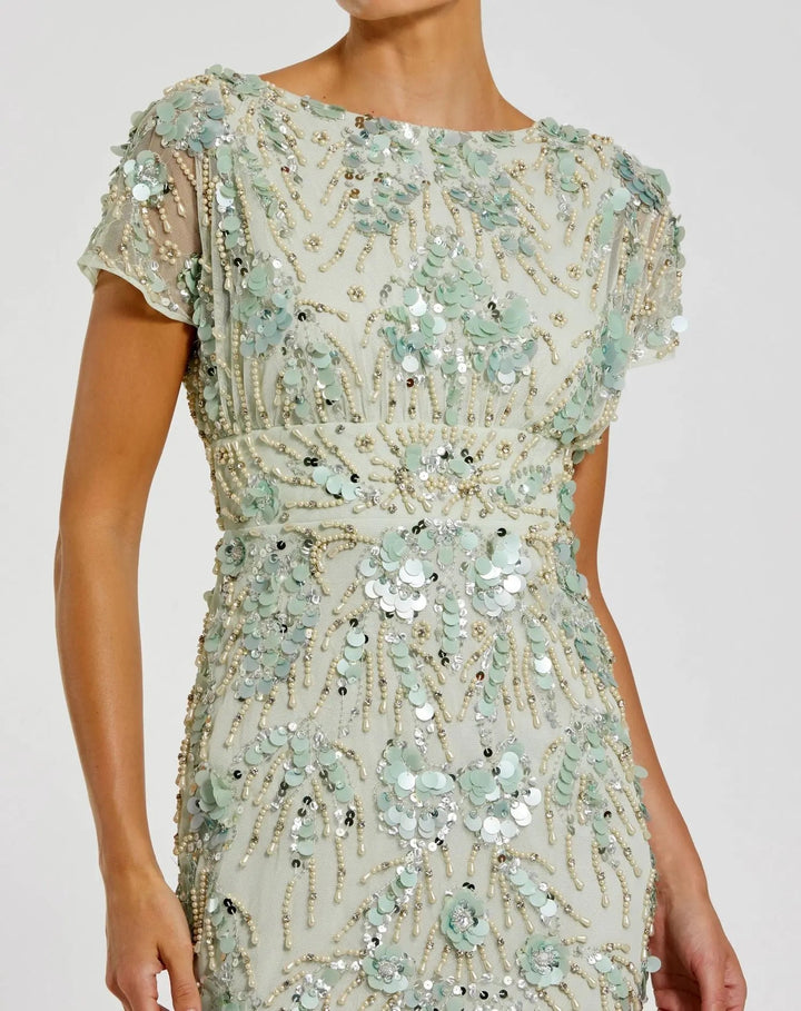 Green Embellished Cap Sleeve Midi Dress - FOSTANI.com