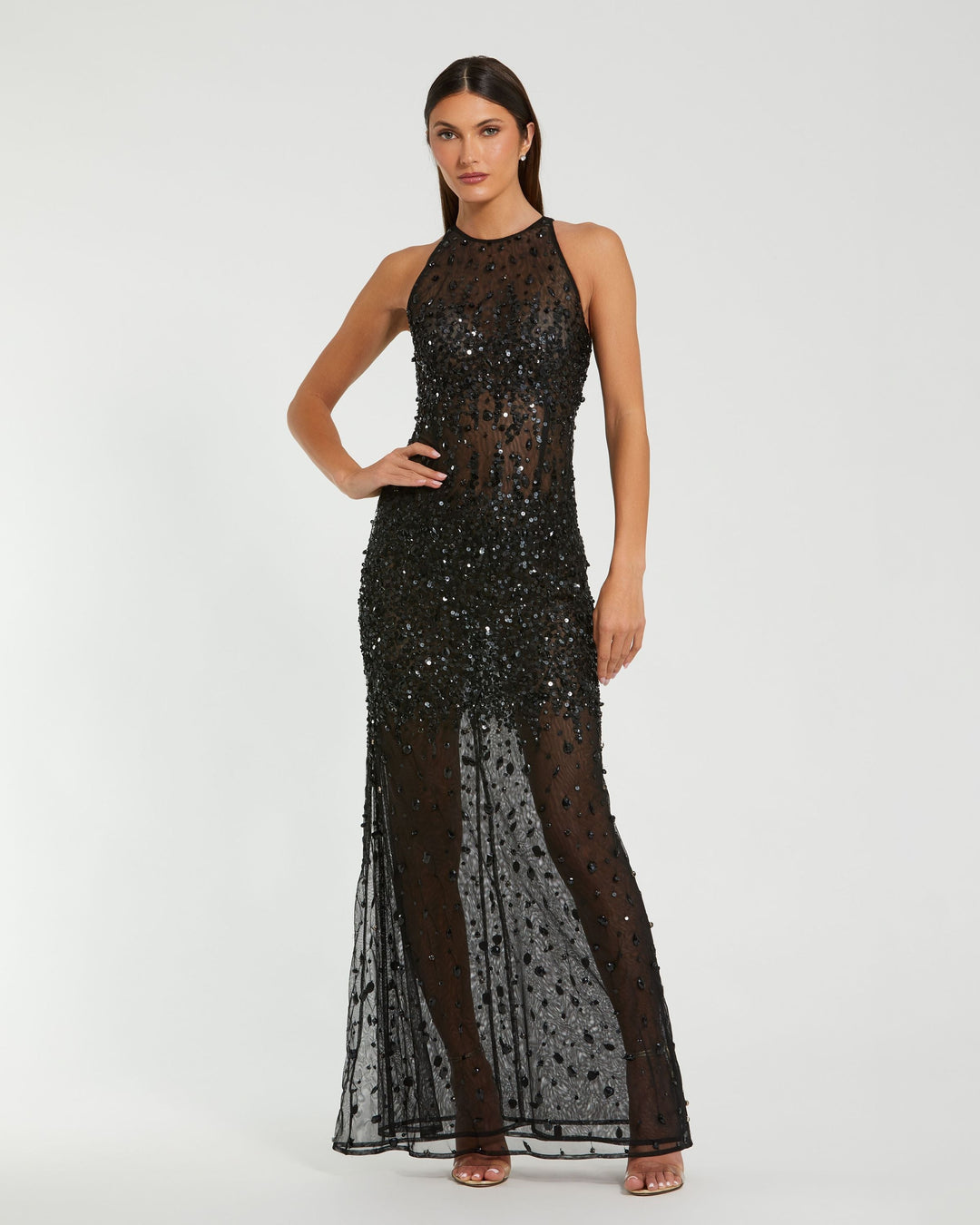 Mac Duggal 94157 Embellished Sheer Halter Gown