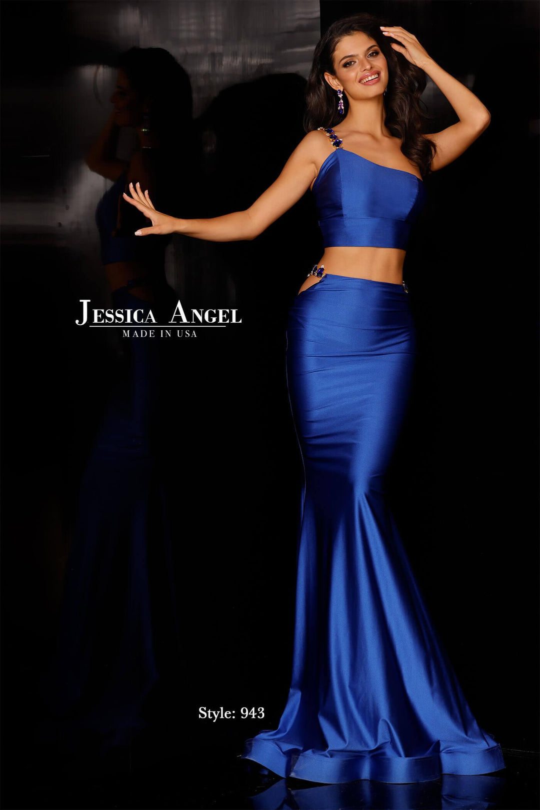 Jessica Angel 943 two piece one shoulder jersey mermaid gown front view