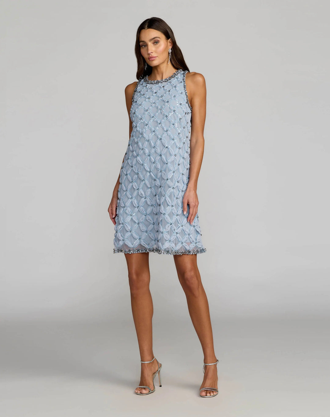 Mac Duggal 9432 Blue Rhinestone Embellished Sleeveless Mini Dress - FOSTANI.com