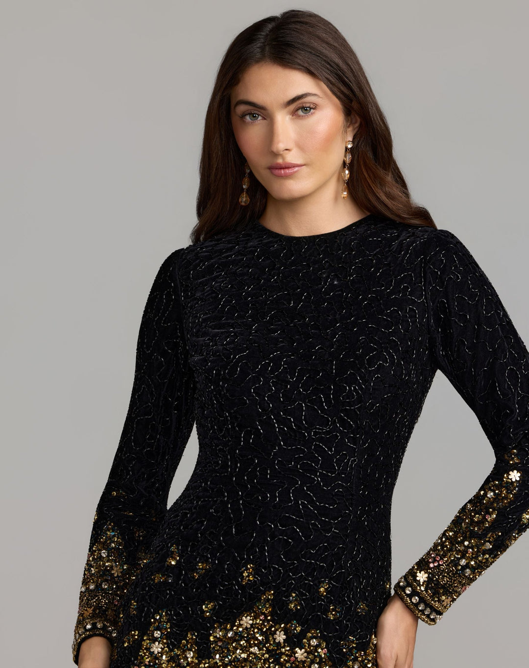 Mac Duggal 94422 Embellished Velvet Long Sleeve Mini Dress