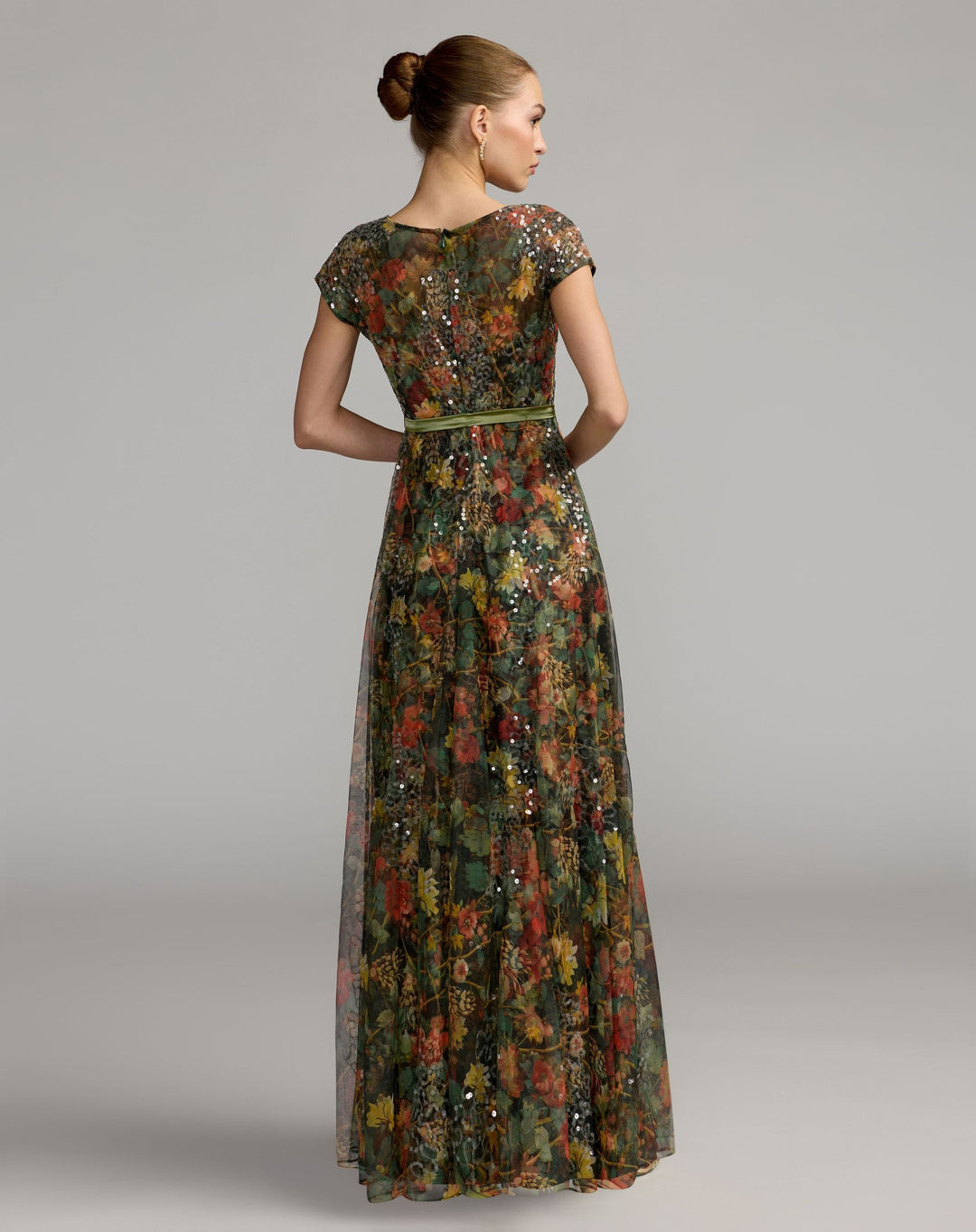 Mac Duggal 94444 Floral Cap Sleeve A-Line Gown