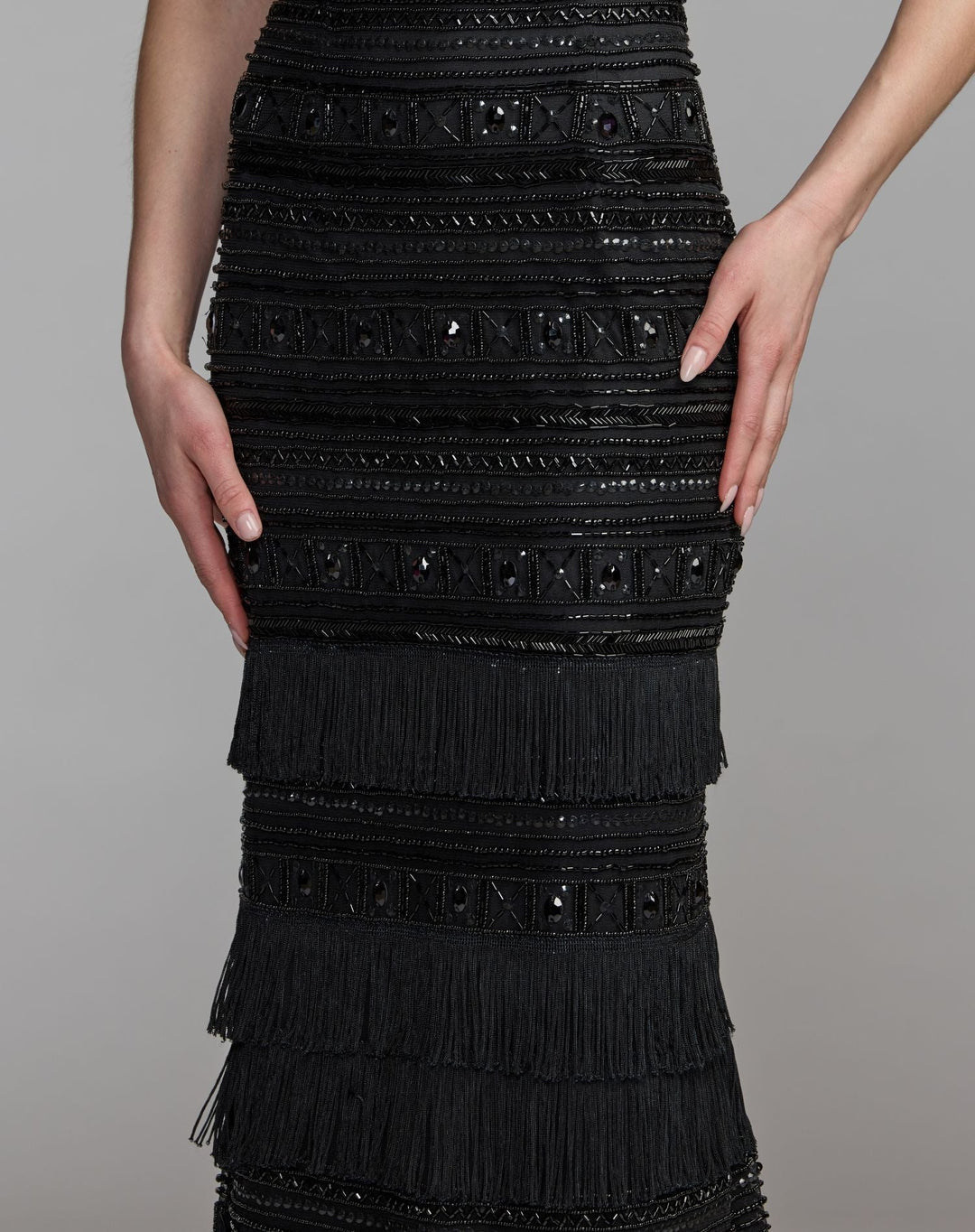 Mac Duggal 9450 Geometric Embellished Gown With Fringe