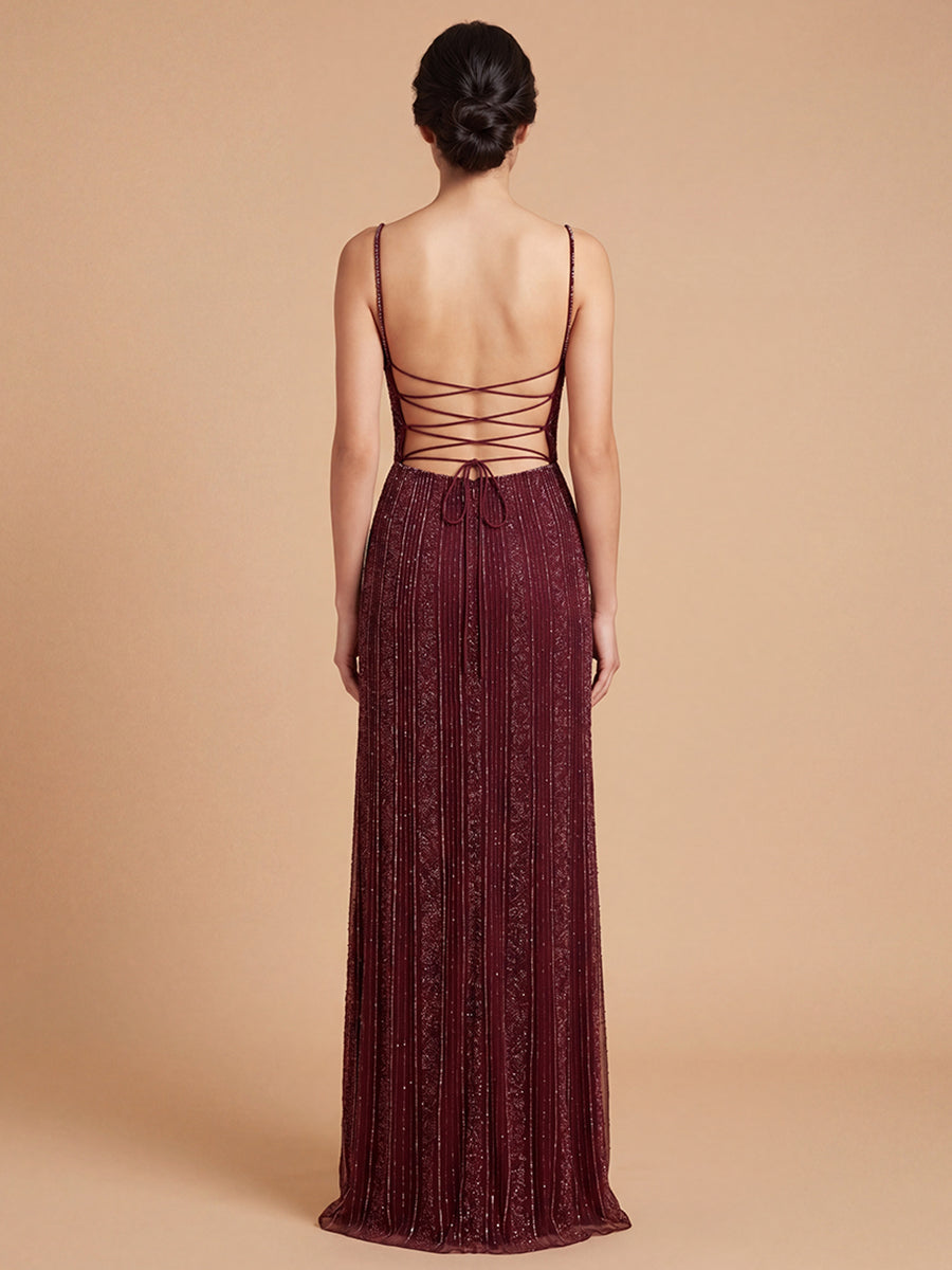 Lara 9917- Spaghetti Strap Beaded Gown - FOSTANI.com