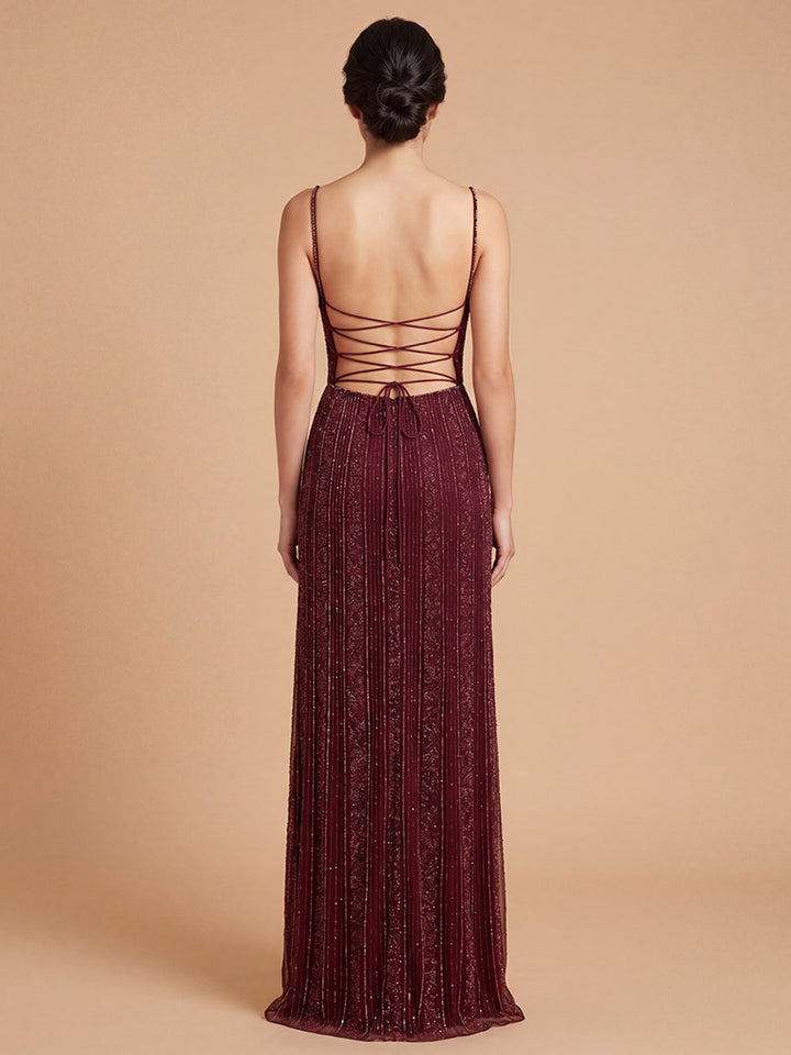 Lara 9917- Spaghetti Strap Beaded Gown - FOSTANI.com