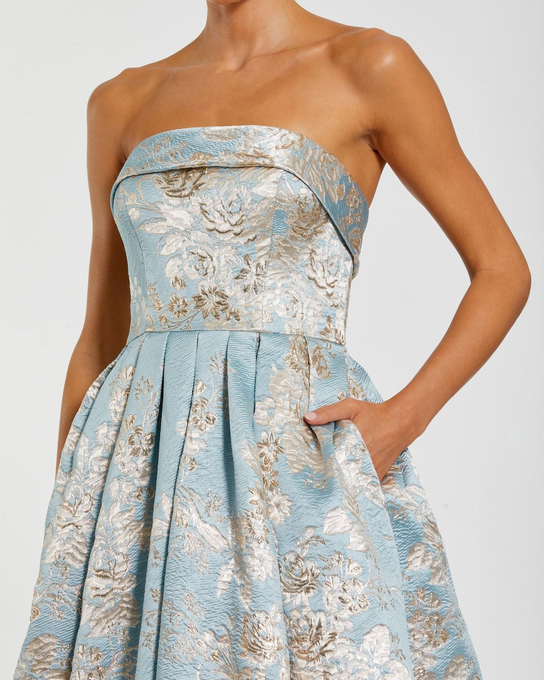 Mac Duggal 21144 Floral Brocade Pleated Ballgown