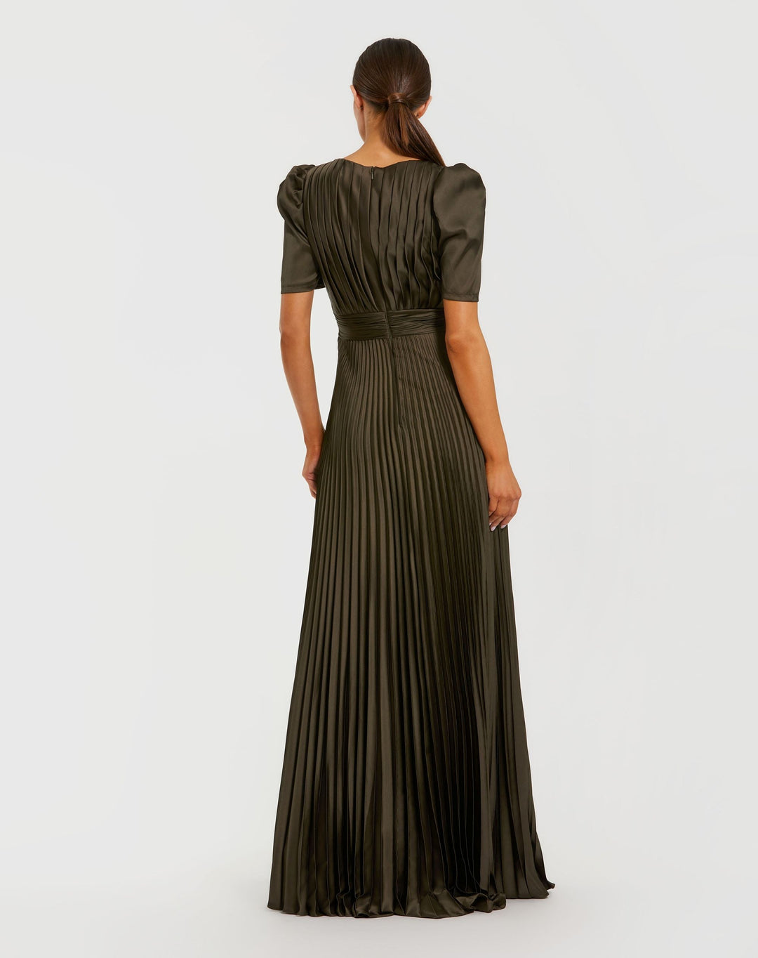 Mac Duggal 27616 Puff Sleeve Pleated Gown With Keyhole