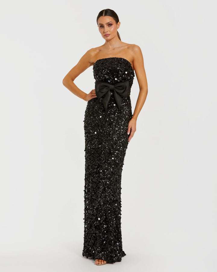 Mac Duggal 27761 Strapless Sequin Evening Gown with Bow