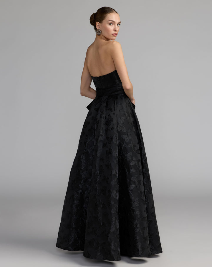 Mac Duggal 37097 Strapless Brocade A-Line Gown With Bow