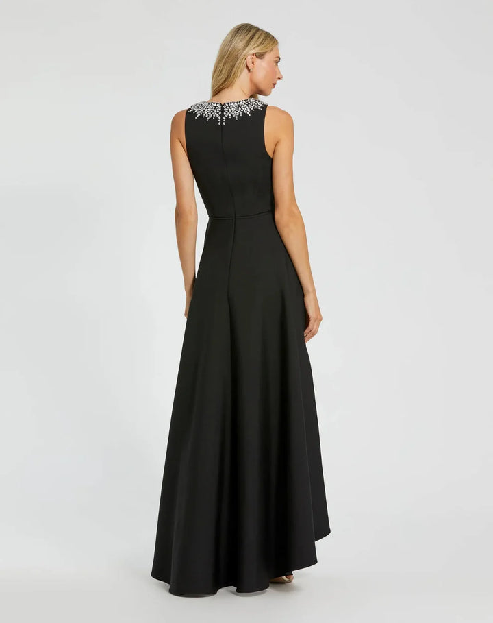 Mac Duggal 9949844P Blue Crepe Embellished Neck High Low Gown - FOSTANI.com