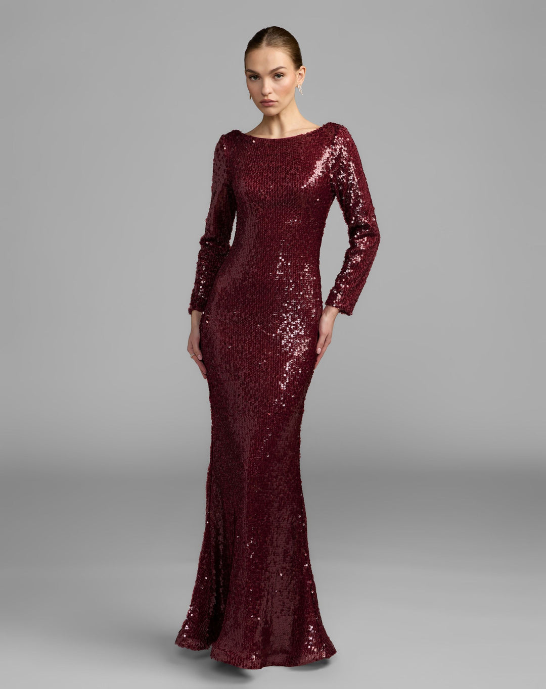 Mac Duggal 50201 Long Sleeve Cowl Back Sequin Gown