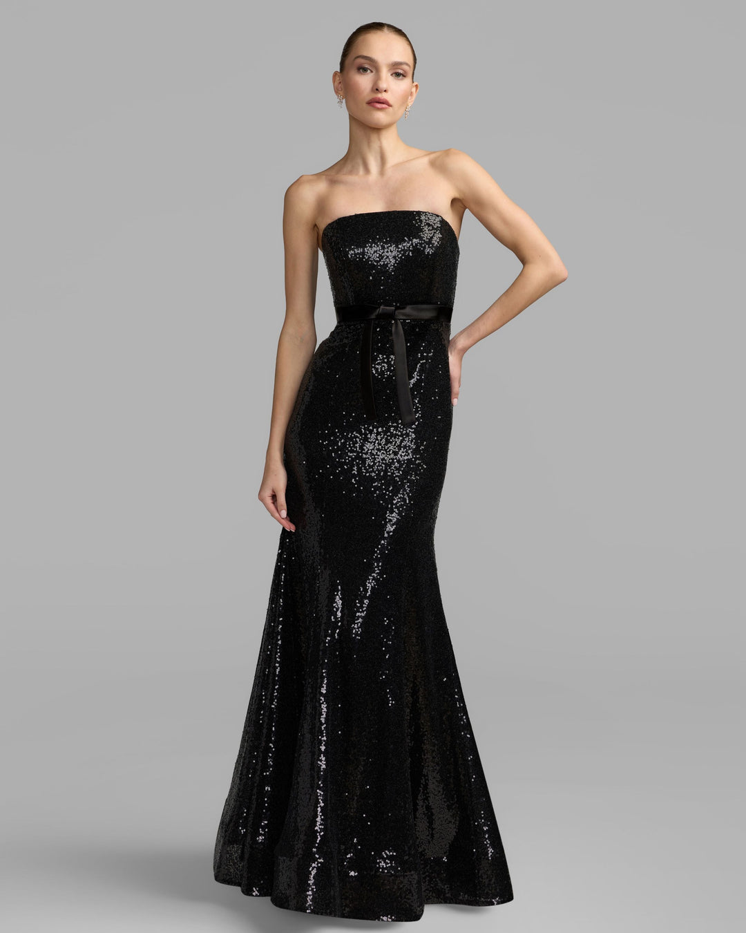 Mac Duggal 56288 Strapless Sequin Trumpet Gown With Bow Detail