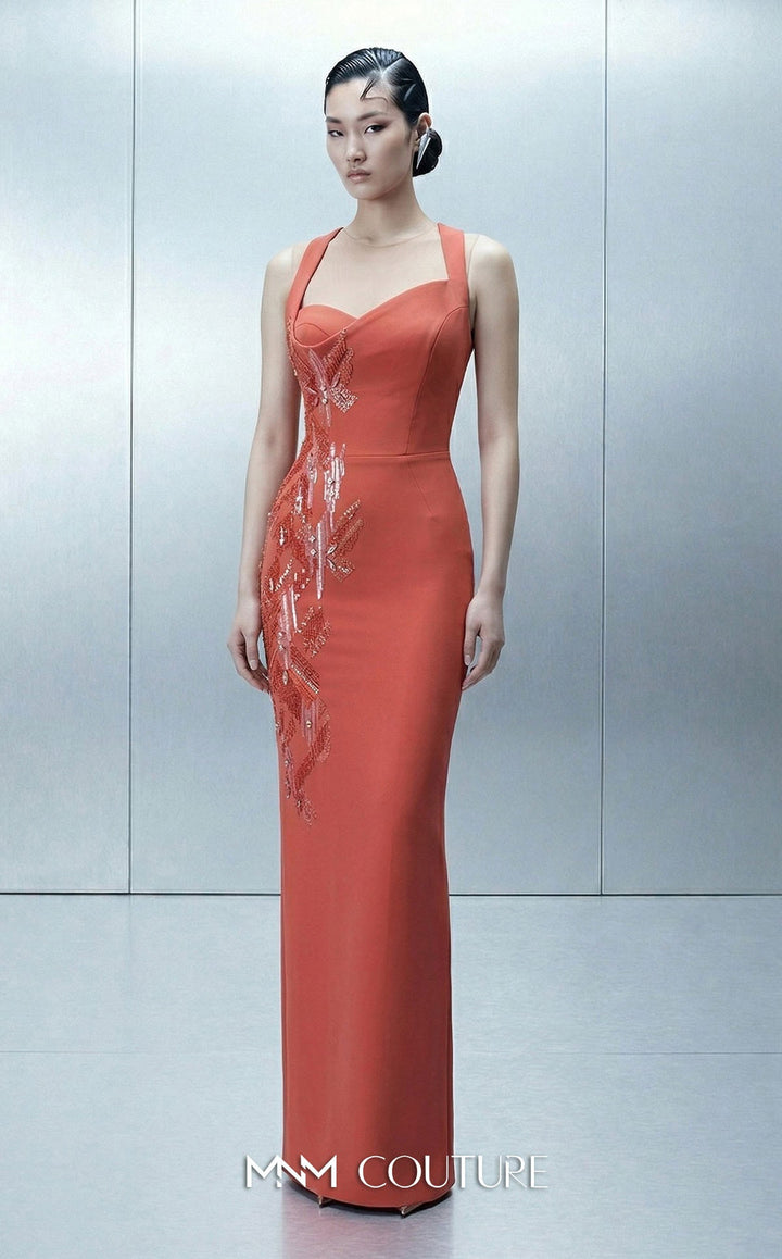 MNM Couture Style E0164 Sophisticated Asymmetrical Crepe Gown - FOSTANI.com