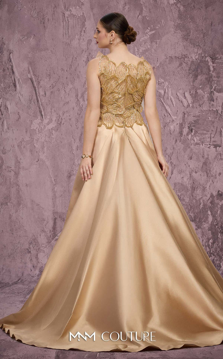 MNM Couture J03186 Beaded with Satin Train Dress