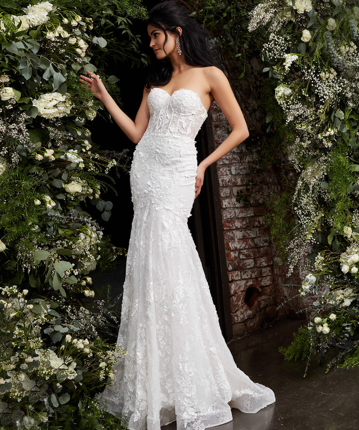 Jovani JB02836 Strapless Embroidered Bridal Dress