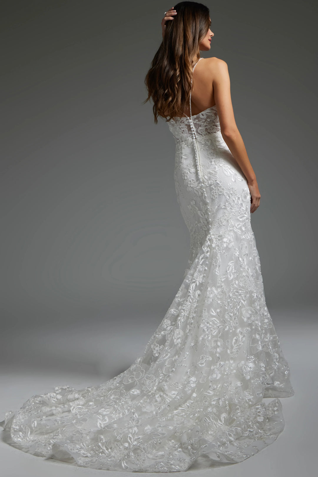 Jovani JB37538 Spaghetti Straps Floral Embroidered Dress