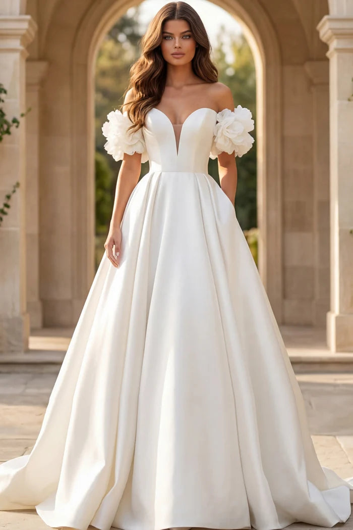 Jovani JB40795 off the Shoulder V Neck Wedding Dress