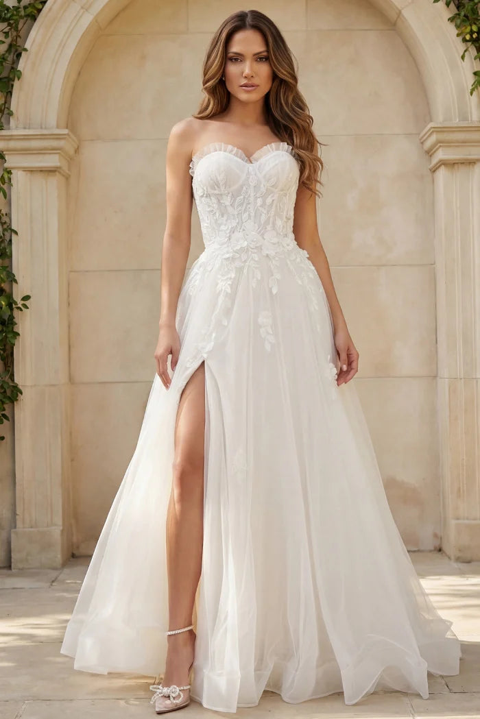 Jovani JB42485 Strapless Floral A-Line Wedding Gown with Slit