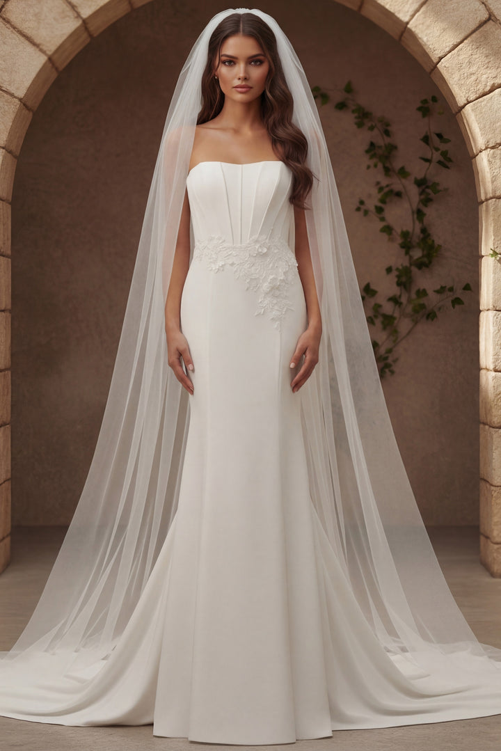 Jovani JB43816 Strapless Bridal Gown With Pleated Bodice