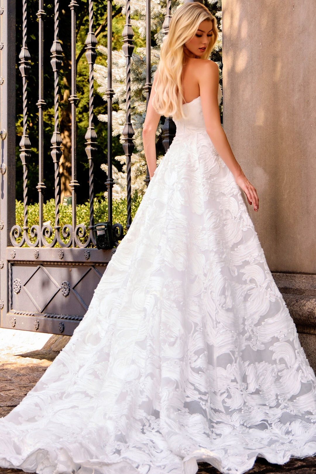 Jovani JB44115 Strapless Textured Ball Gown Wedding Dress