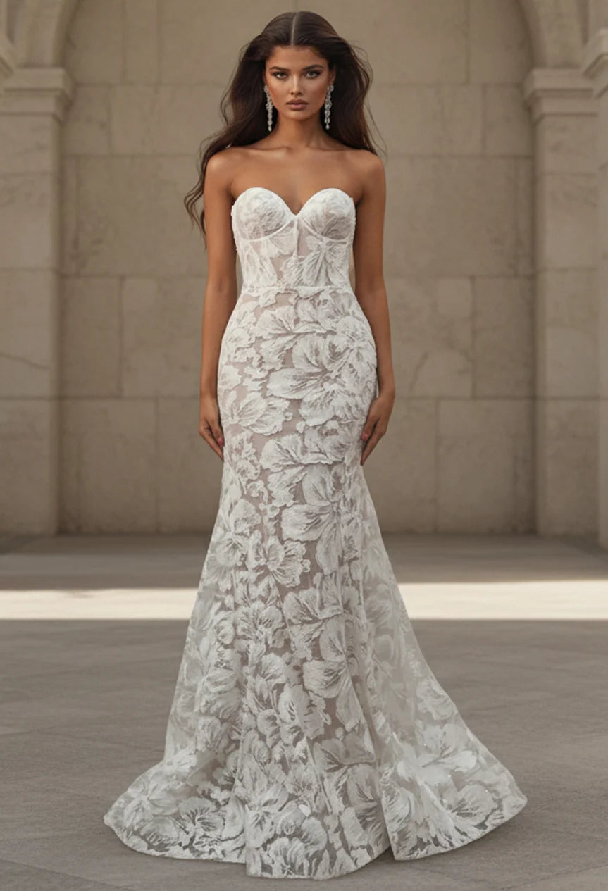 Jovani JB99067 Floral Lace Bridal Gown With Sparkle Tulle