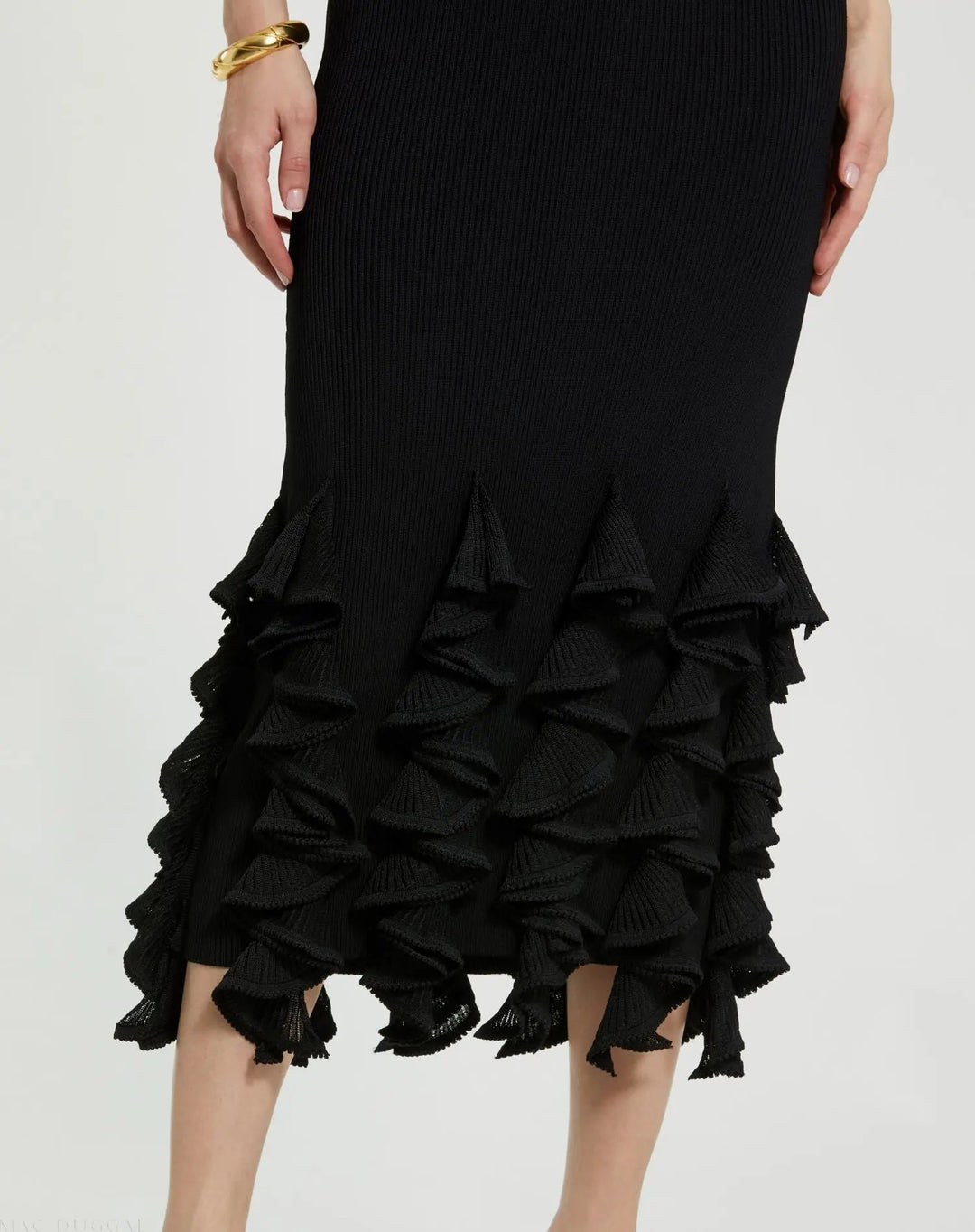 Mac Duggal K13013 Rib Knit Sleeveless Midi Dress With Ruffle Hem