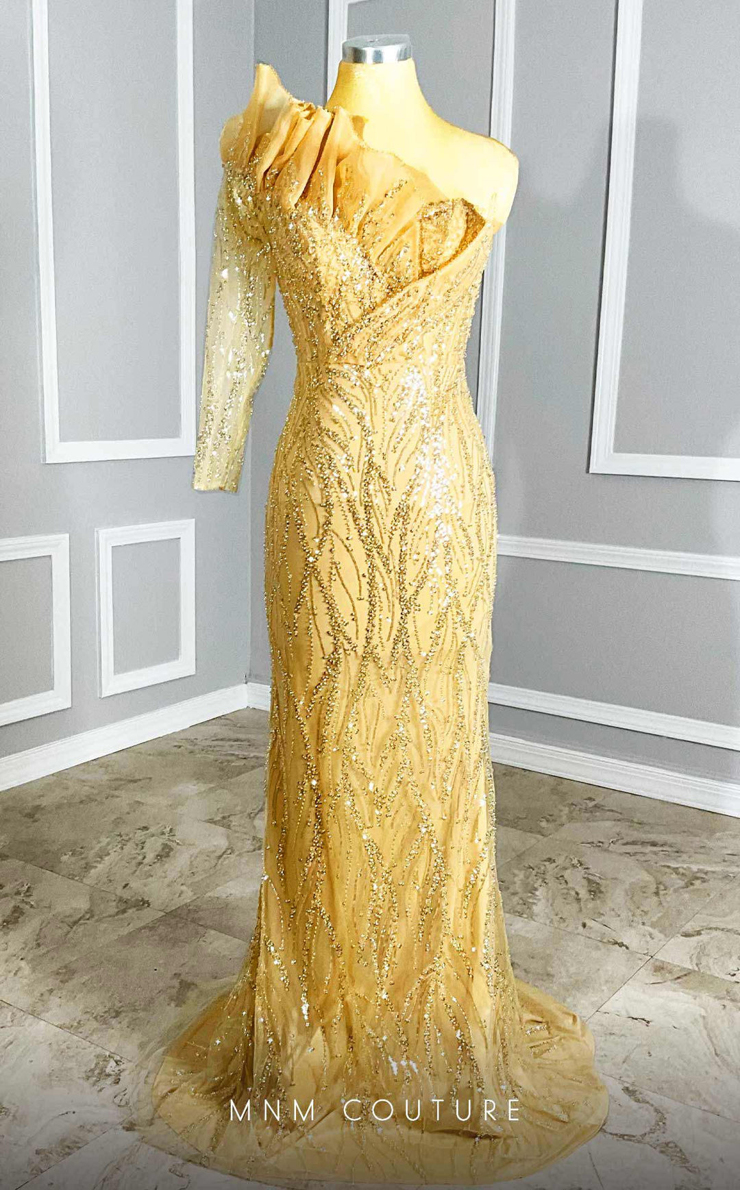 MNM Couture M1114 : Embroidered Asymmetrical Couture Tulle Gown - FOSTANI.com
