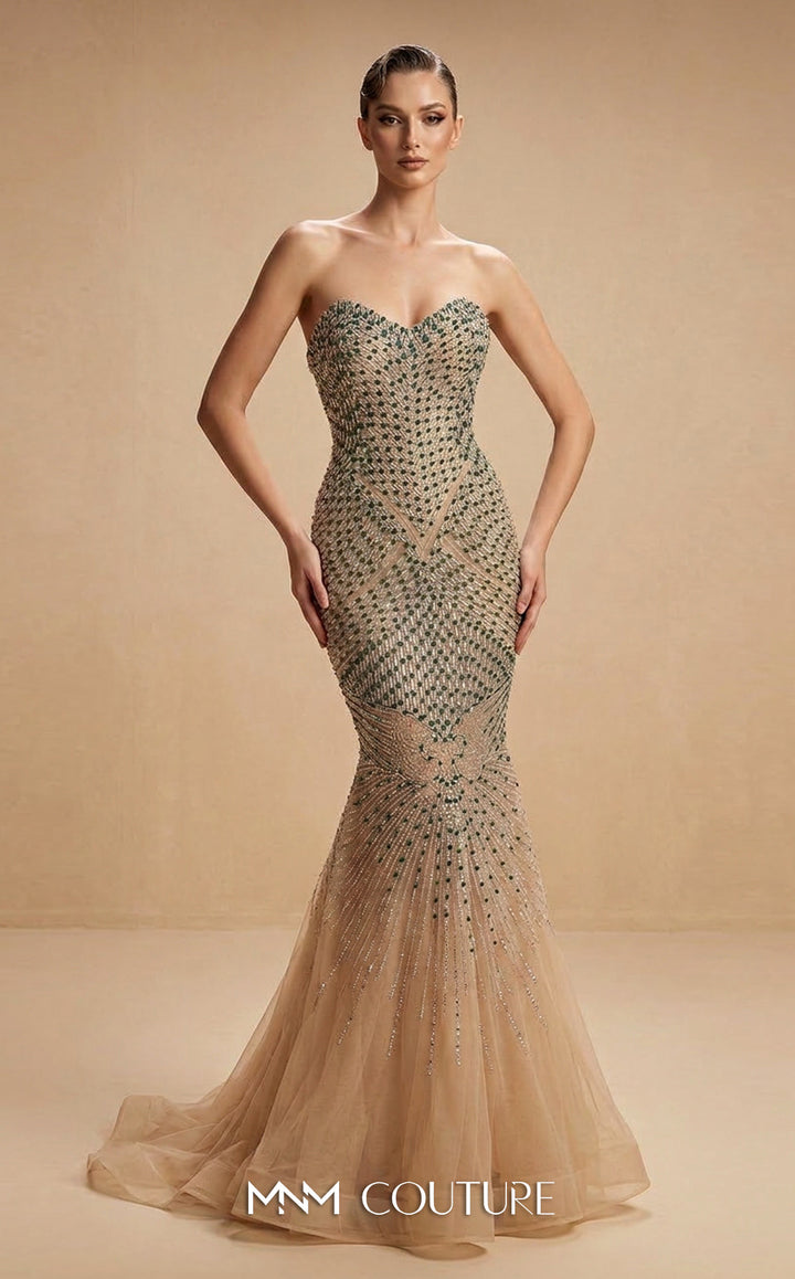MNM Couture M1322 Strapless Sweetheart Beaded Mermaid Evening Gown