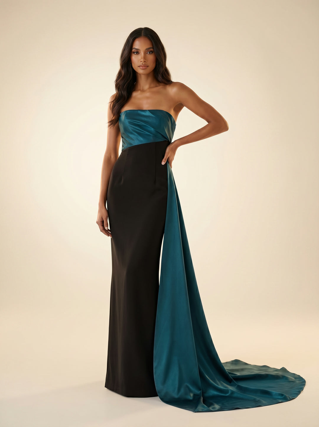 Modessa Couture M26731 Strapless Asymmetrical Satin Side Slit Dress