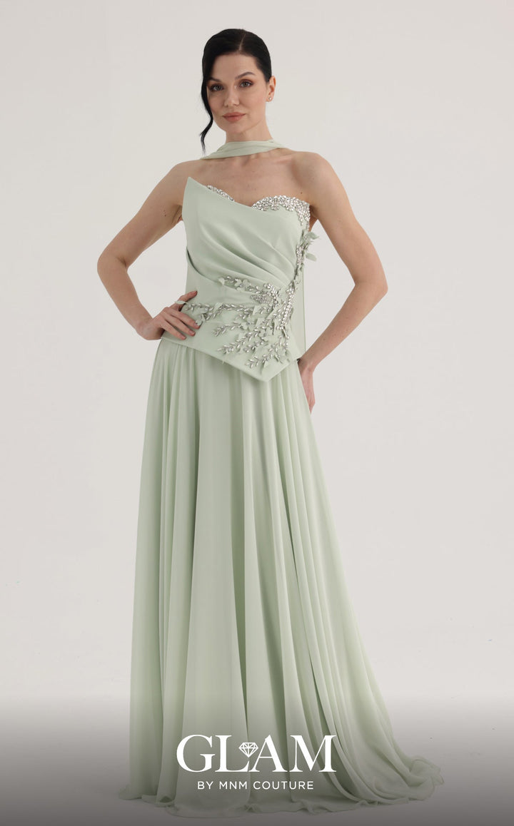 MNM O07856 Strapless Sleeveless Embroidered Couture Dress