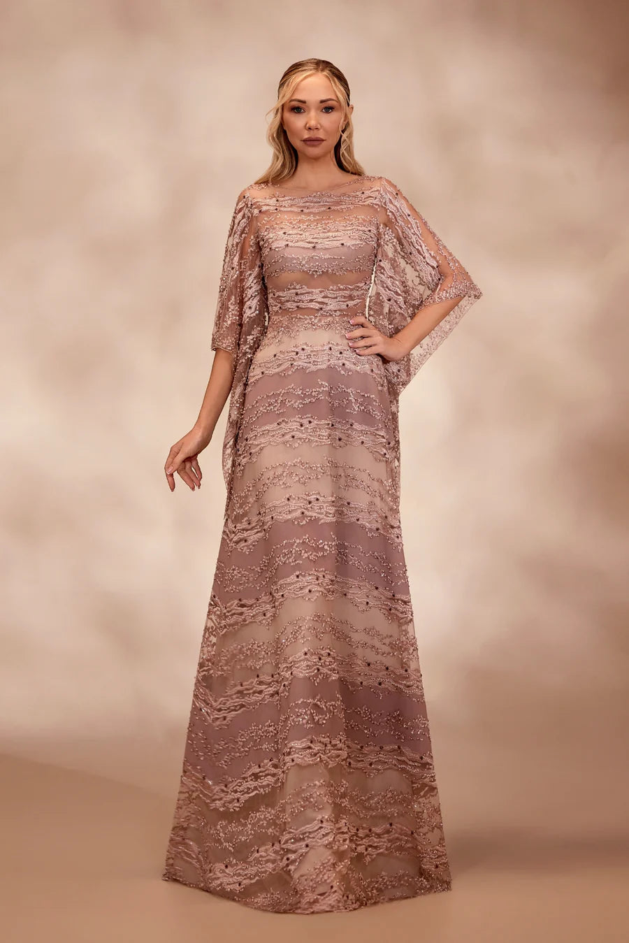 RTW2- Rosewood dress with semi-sheer boat neckline - FOSTANI.com