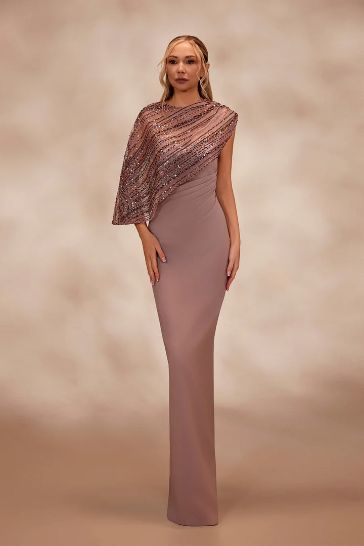 RTW4- Rosewood strapless crepe dress  with draping at the waist - FOSTANI.com