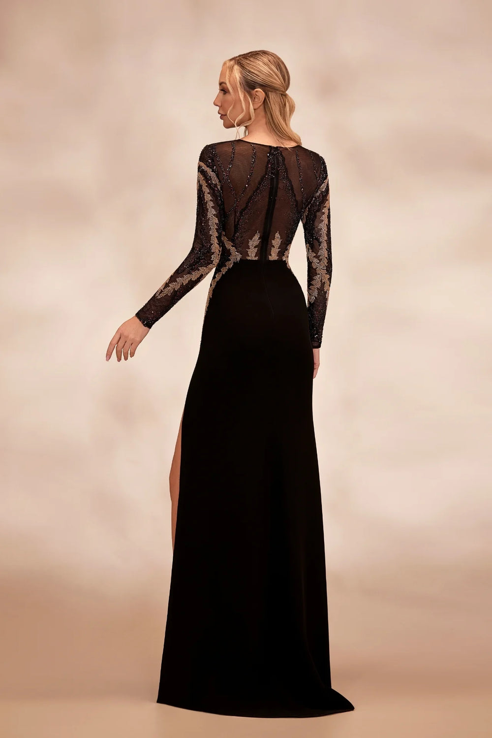 RTW9-Black dress featuring gold and black embroidered bodice - FOSTANI.com
