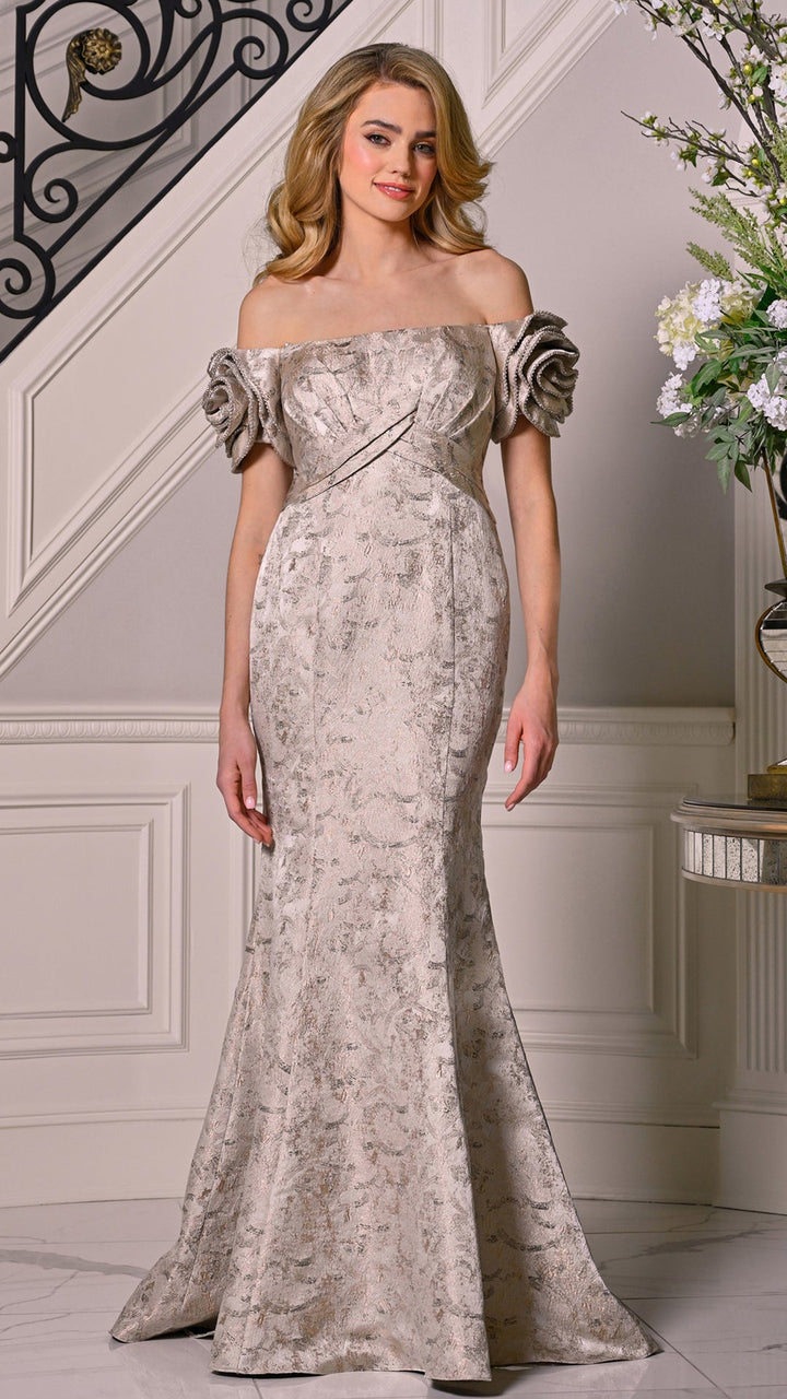 Rina Di Montella RD3512-1 Off-the-Shoulder Floor-Length Mother of the Bride Dress