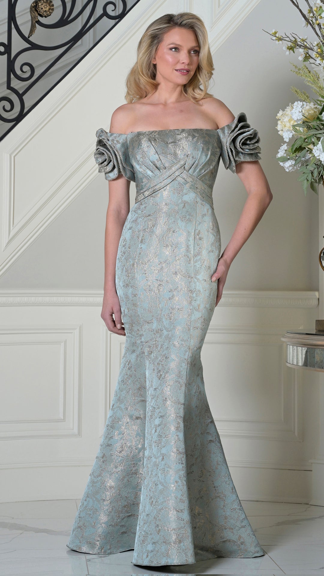 Rina Di Montella RD3512-1 Off-the-Shoulder Floor-Length Mother of the Bride Dress