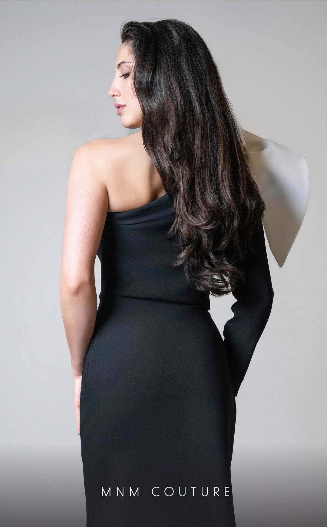MNM Couture V07245 : Asymmetric Long Sleeve Rayon Crepe Gown - FOSTANI.com