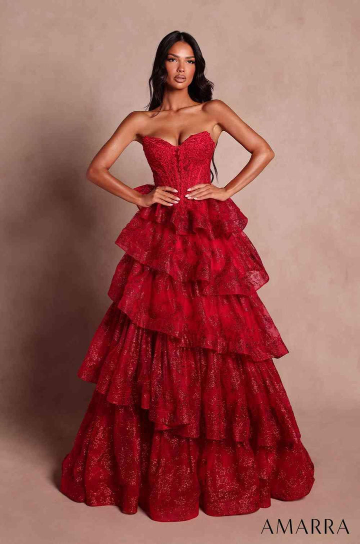 Amarra 89836 ruffled tier skirt formal gown front view