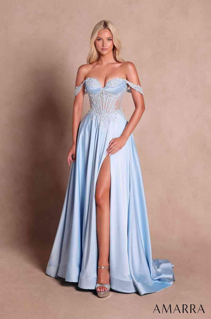 Amarra 89914 sheer corset beaded bodice prom dress front view