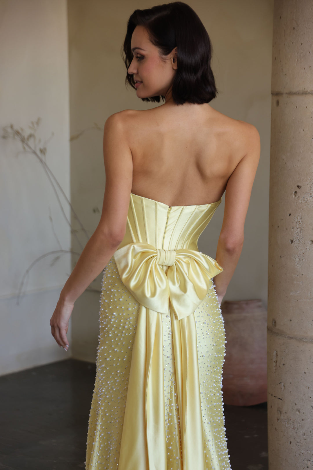 Ava Presley 42513 - Beaded Pearl Prom Dress Lace Up Back - FOSTANI.com