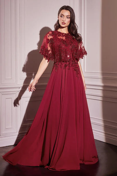 Ladivine CDS503 Beaded Lace A-Line Mother of the Bride Dress with Cape